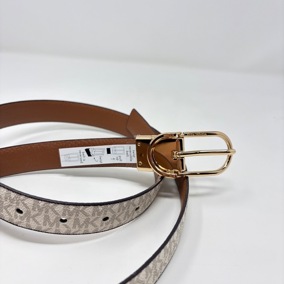 Michael Kors Reversible MK Logo Belt Brown & Vanilla Gold Buckle - 44\